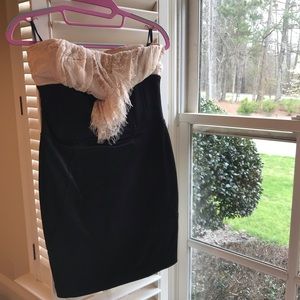 Bebe strapless satin + lace dress sz S